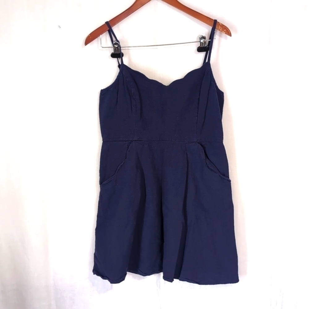 Market & Spruce Navy Blue Linen Blend Cutout Back Mini Dress Size Large